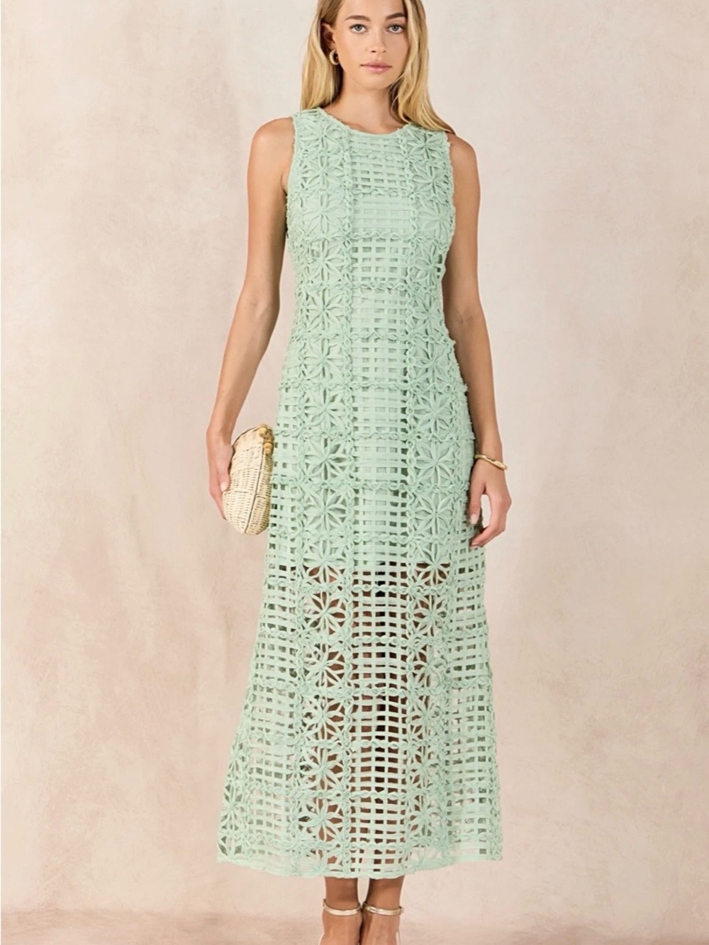 Endless Rose Textured Sleeveless Maxi Dress in Sage Green